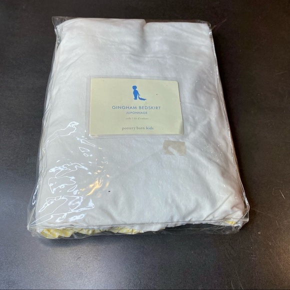 Pottery Barn Kids Yellow & White Neutral Gingham Print Crib Size Bedskirt - Picture 1 of 8